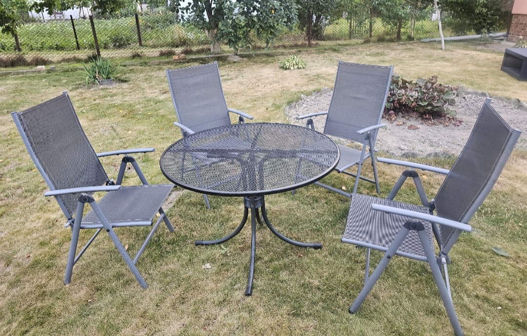 Gartenmöbel-Set - 4 Alu-Stühle, Metalltisch (Ø 105